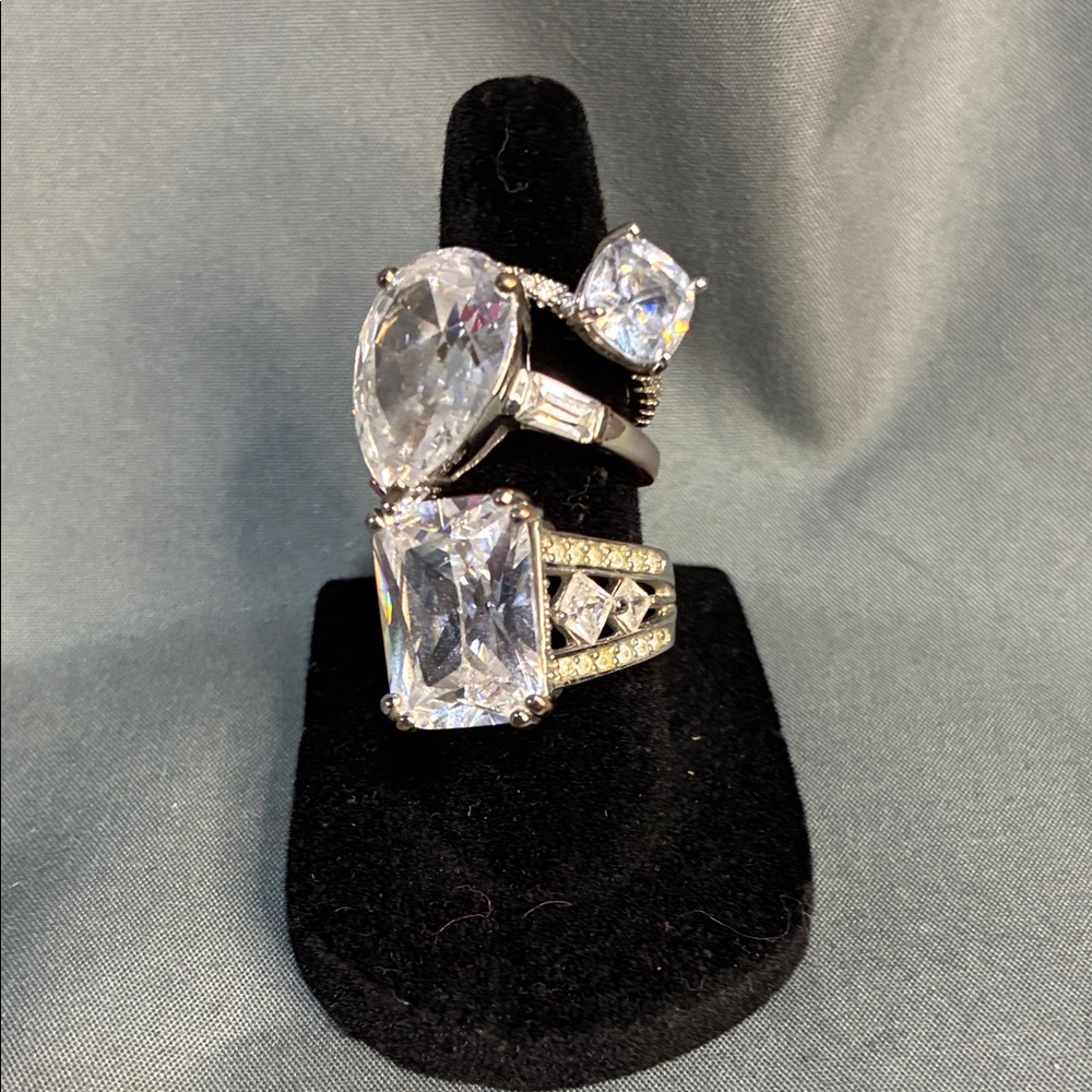 Elegant Silver Crystal Ring Set